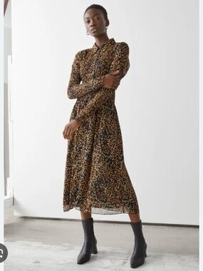 Stockholm atelier & other stories Long Sleeve Leopard Print Midi Dress - Brown